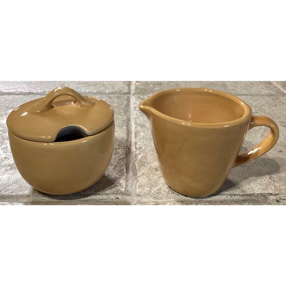 Pottery Barn Sausalito Amber Creamer & Sugar Bowl With Lid ~ No Spoon - Picture 1 of 9
